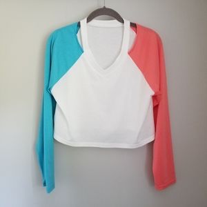 Colorblock Top with Cutouts on Shoulder, White, Blue, Orange - NWOT